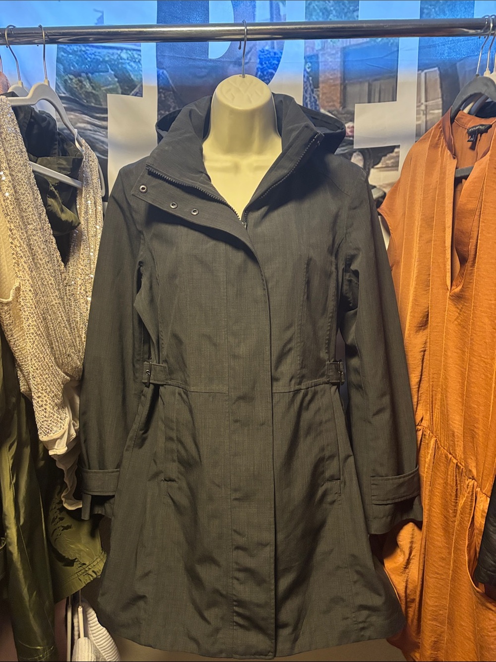 Women’s Dark Grey Hooded Rain Coat